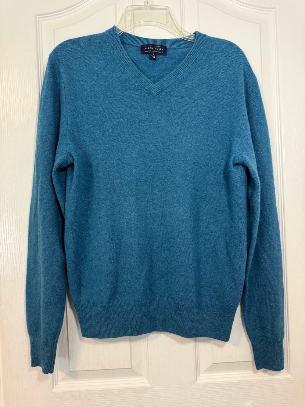 Allen Solly Men’s 100% Cashmere V-Neck Sweater in Teal Blue Small